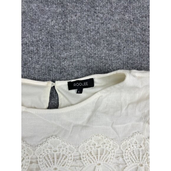 Roolee Dress Women's Large Ivory Short Sleeve Layered Crochet Midi Peasant Boho - Picture 2 of 8